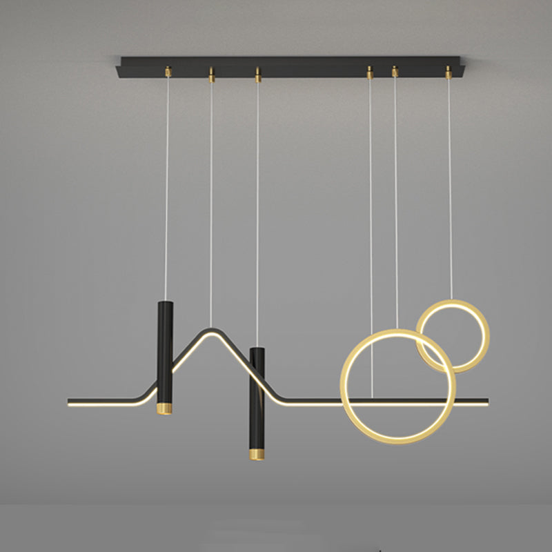 Luce a sospensione per isola a led nera e oro in moderna luce del soffitto in ferro battuto con lampada in alluminio