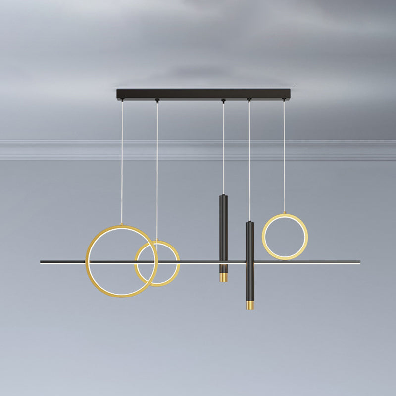 Modern Luxury LED Linear Island Pendant Light Wrought Iron Indoor Hanging Lamp with Silicone Shade