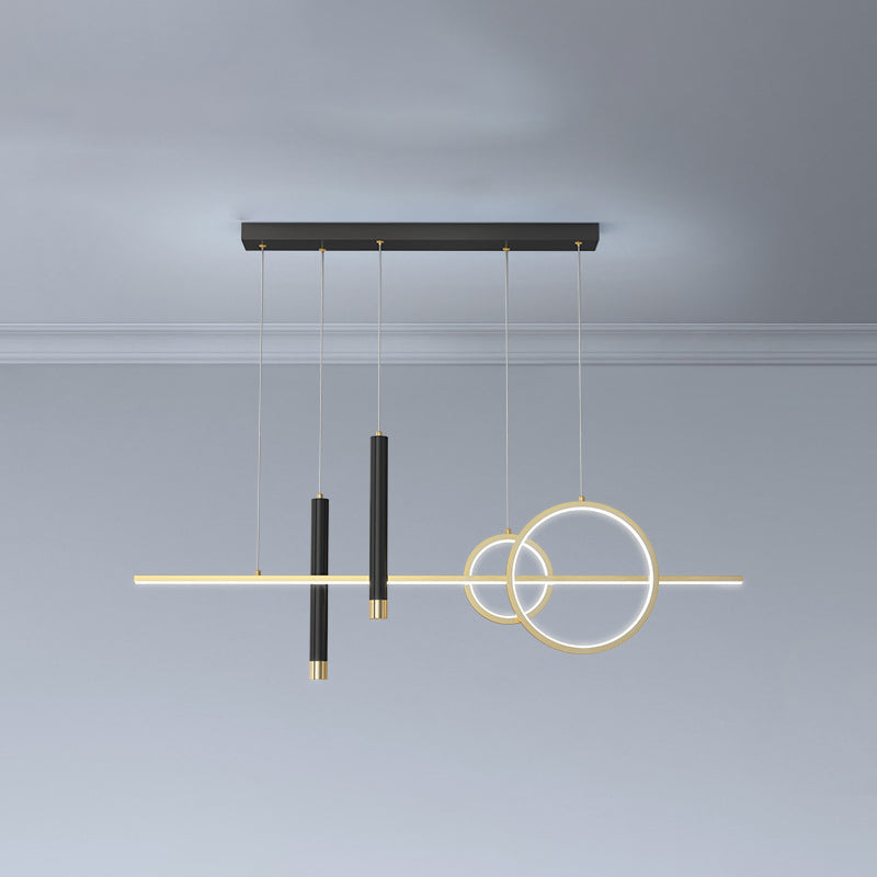 Modern Luxury LED Linear Island Pendant Light Wrought Iron Indoor Hanging Lamp with Silicone Shade