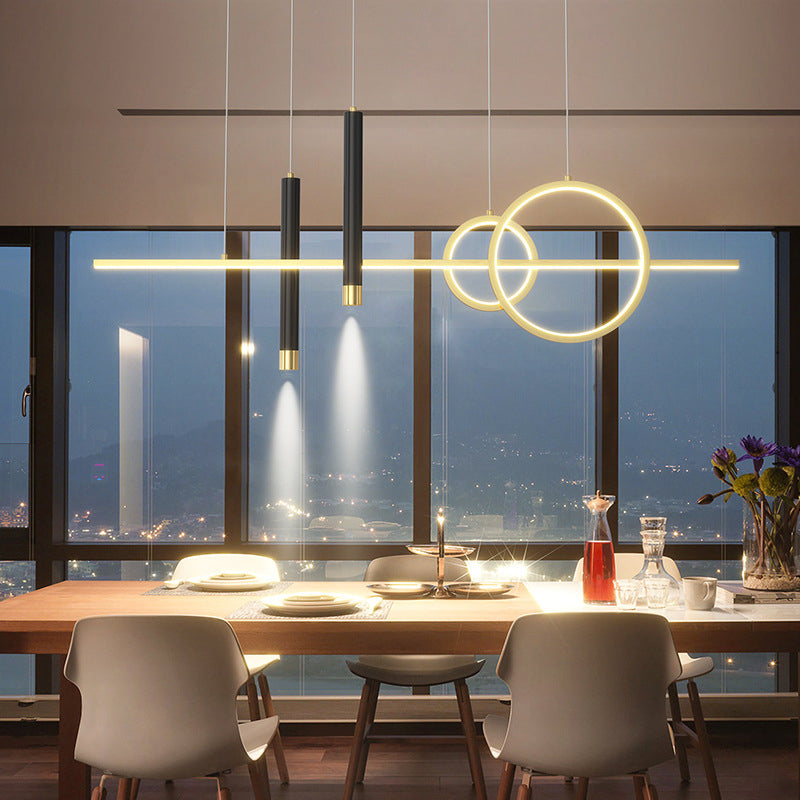 Modern Luxury LED Linear Island Pendant Light Wrought Iron Indoor Hanging Lamp with Silicone Shade