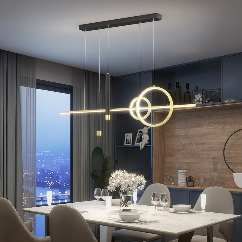Modern Luxury LED Linear Island Pendant Light Wrought Iron Indoor Hanging Lamp with Silicone Shade