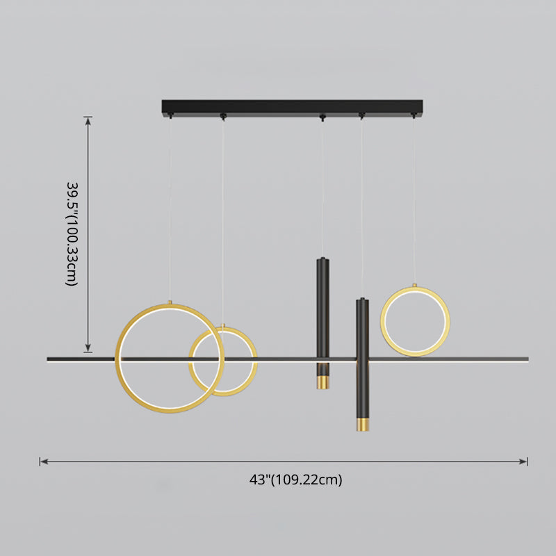 Modern Luxury LED Linear Island Pendant Light Wrought Iron Indoor Hanging Lamp with Silicone Shade