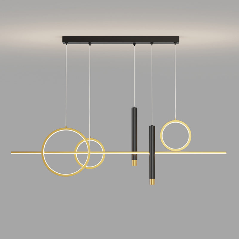 Modern Luxury LED Linear Island Pendant Light Wrought Iron Indoor Hanging Lamp with Silicone Shade