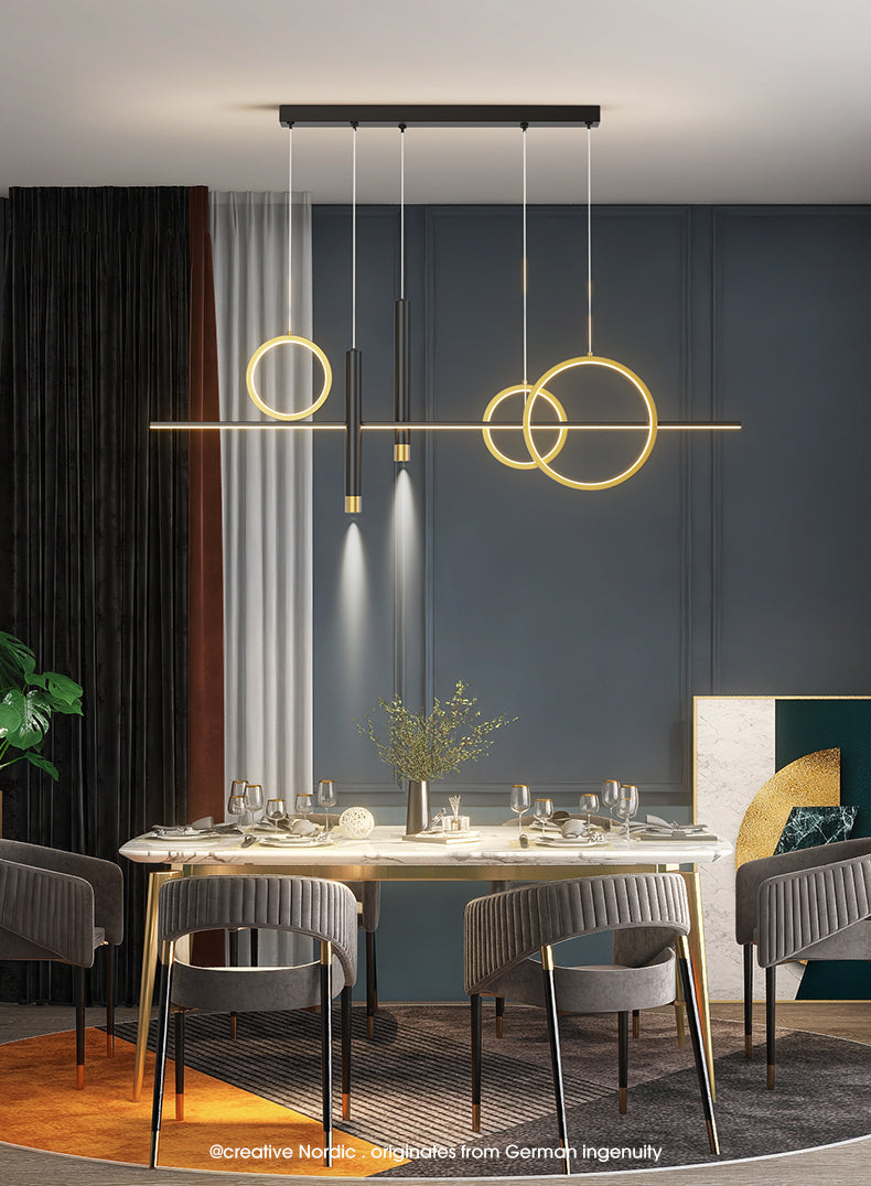 Modern Luxury LED Linear Island Pendant Light Wrought Iron Indoor Hanging Lamp with Silicone Shade