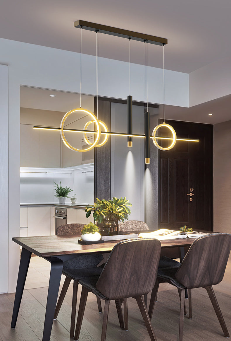 Modern Luxury LED Linear Island Pendant Light Wrought Iron Indoor Hanging Lamp with Silicone Shade