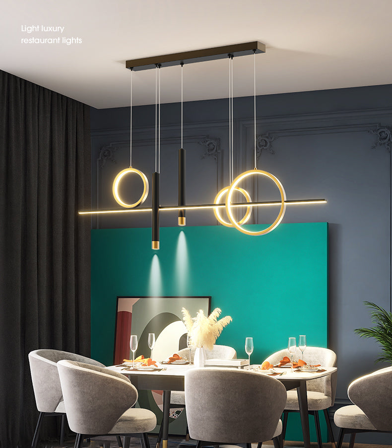 Modern Luxury LED Linear Island Pendant Light Wrought Iron Indoor Hanging Lamp with Silicone Shade
