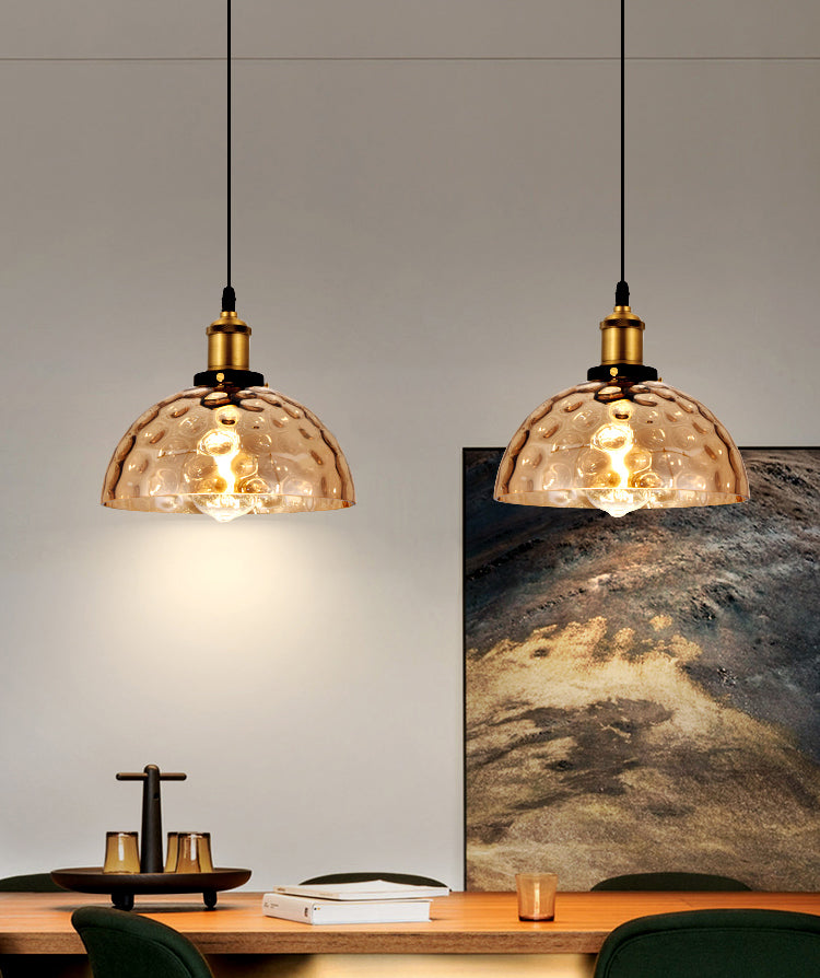Rippled Glass Shaded Drop Lamp Loft Style 1-Light Dining Room Ceiling Suspension Light