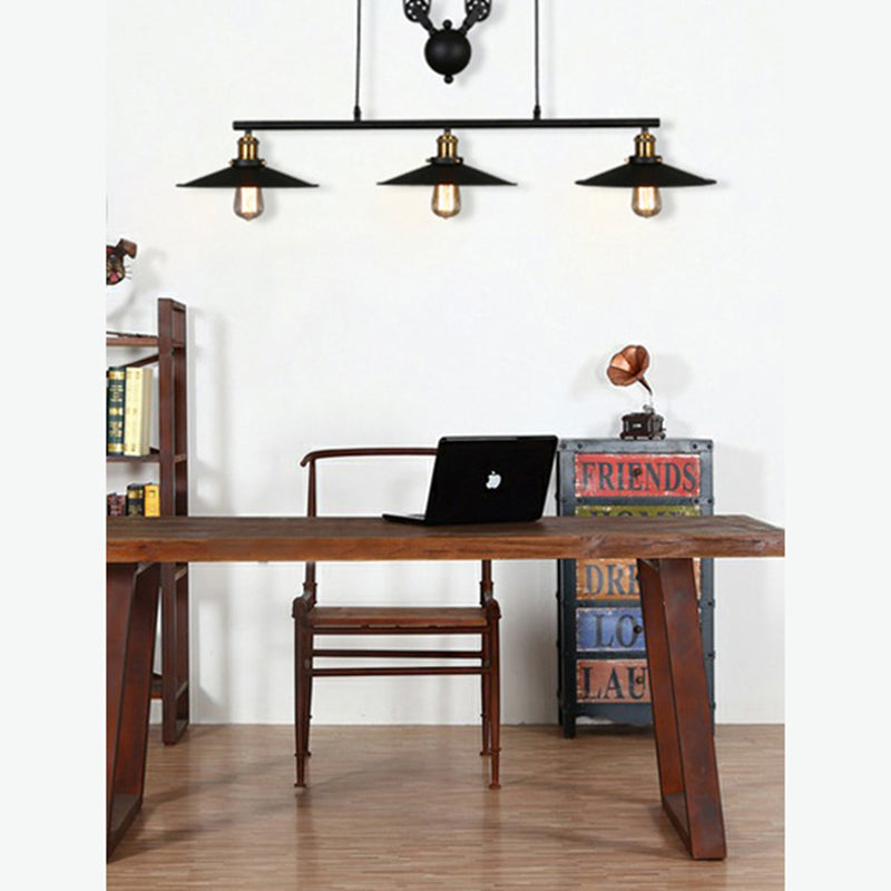 Black 3-Light Pulley Island Pendant Light in Industrial Retro Style Wrought Iron Hanging Lamp for Dining Room