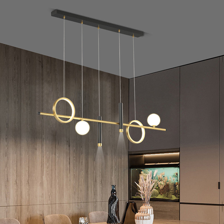 Luce a ciondolo a Linear Isola LED in ferro battuto in moderna luce gel di silice in stile di lusso in nero e oro