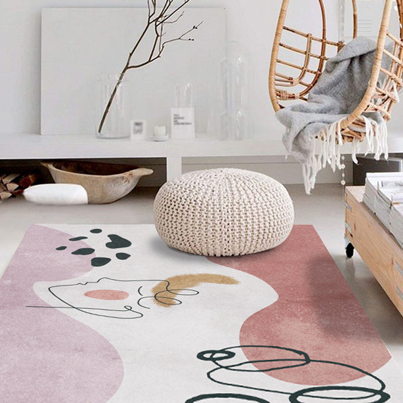 Modern Color Block Rug Polyester Area Carpet Washable Indoor Rug for Bedroom