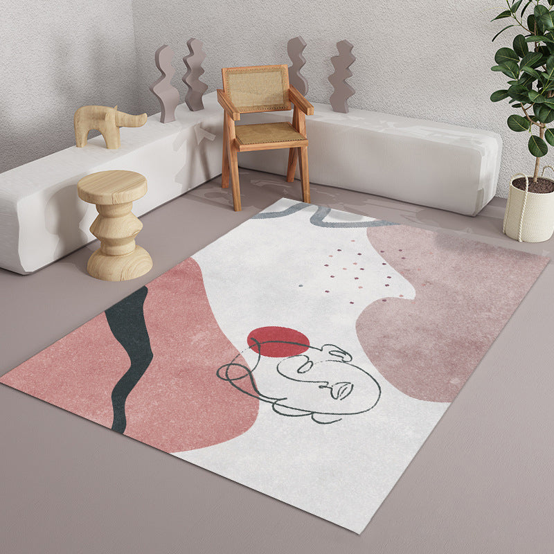Modern Color Block Rug Polyester Area Carpet Washable Indoor Rug for Bedroom