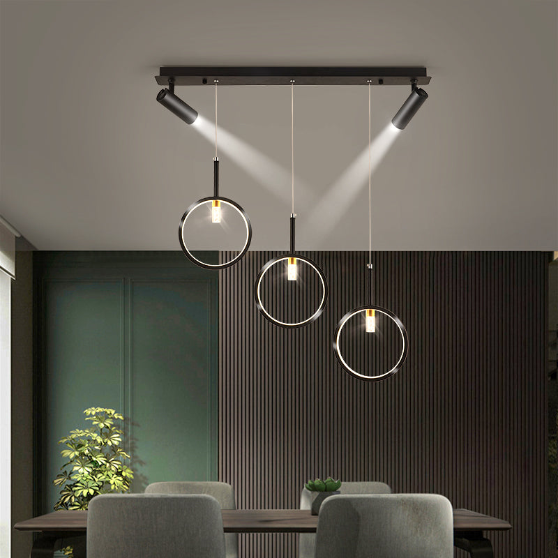 Luce a sospensione moderna creativa dell'isola lineare in ferro annessato Luce a soffitto a LED con ombra acrilica