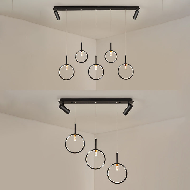 Luce a sospensione moderna creativa dell'isola lineare in ferro annessato Luce a soffitto a LED con ombra acrilica