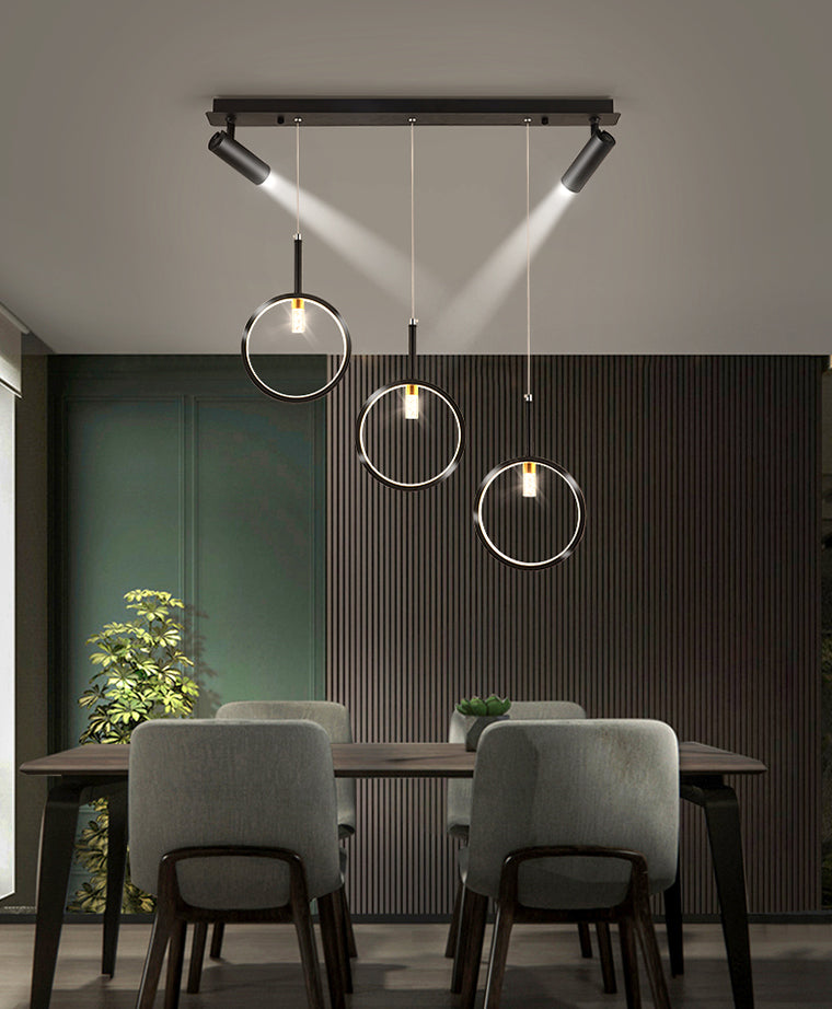 Luce a sospensione moderna creativa dell'isola lineare in ferro annessato Luce a soffitto a LED con ombra acrilica