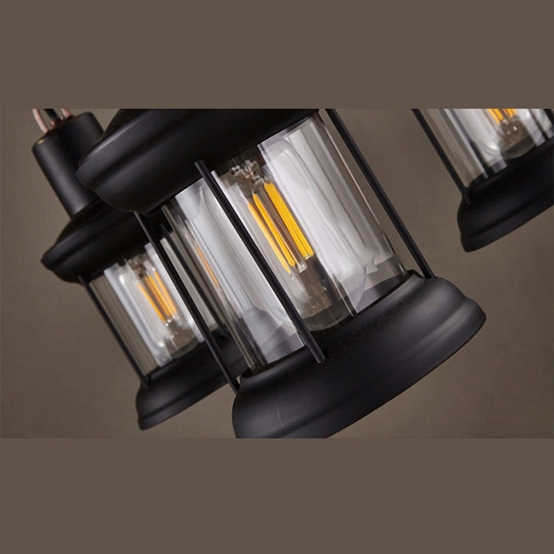 Wrought Iron Adjustable Island Pendant Light in Industrial Vintage Style Wooden 6-Light Ceiling Light for Dining Room