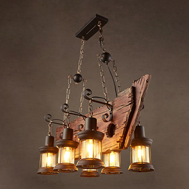 Luce a sospensione in legno industriale in legno regolabile a sospensione Luce in ferro battuto per luogo commerciale