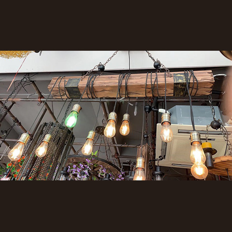 Luce a sospensione in legno industriale in legno regolabile a sospensione Luce in ferro battuto per luogo commerciale
