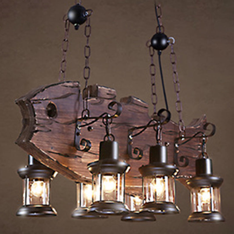 Luce a sospensione in legno industriale in legno regolabile a sospensione Luce in ferro battuto per luogo commerciale