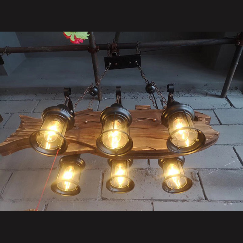 Luce a sospensione in legno industriale in legno regolabile a sospensione Luce in ferro battuto per luogo commerciale