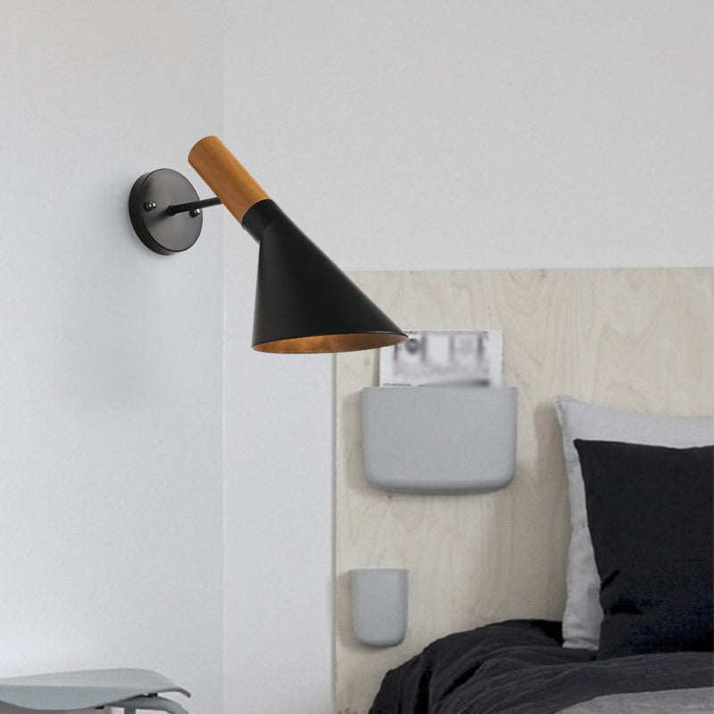 Lámpara de pared de minimalismo en forma de embudo estilo moderno de madera de madera de 1 luces accesorio de iluminación
