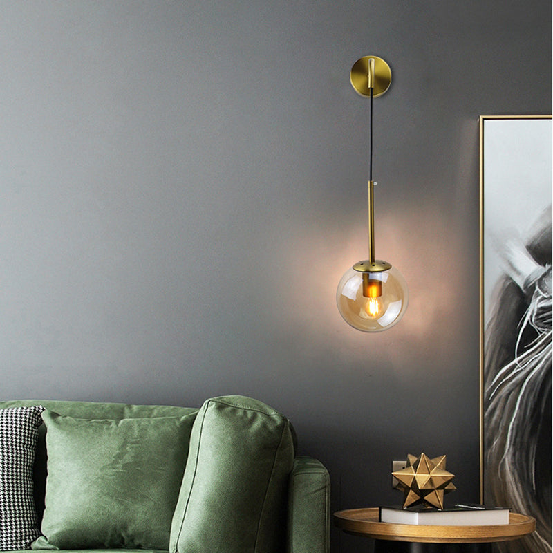 Modernism Simplicity Glass Wall Lamp Adjustable Suspension Wire Design Single Bulb Orb Sconce Light for Bedroom