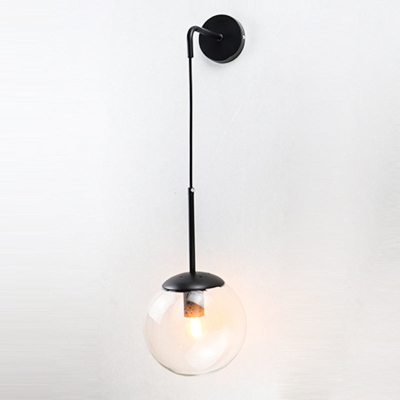 Modernism Simplicity Glass Wall Lamp Adjustable Suspension Wire Design Single Bulb Orb Sconce Light for Bedroom