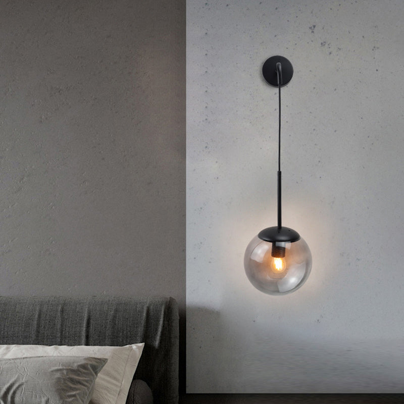 Modernism Simplicity Glass Wall Lamp Adjustable Suspension Wire Design Single Bulb Orb Sconce Light for Bedroom