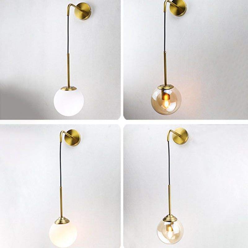 Modernism Simplicity Glass Wall Lamp Adjustable Suspension Wire Design Single Bulb Orb Sconce Light for Bedroom
