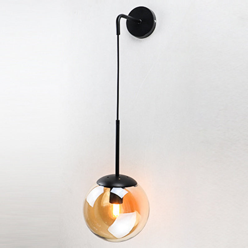 Modernism Simplicity Glass Wall Lamp Adjustable Suspension Wire Design Single Bulb Orb Sconce Light for Bedroom