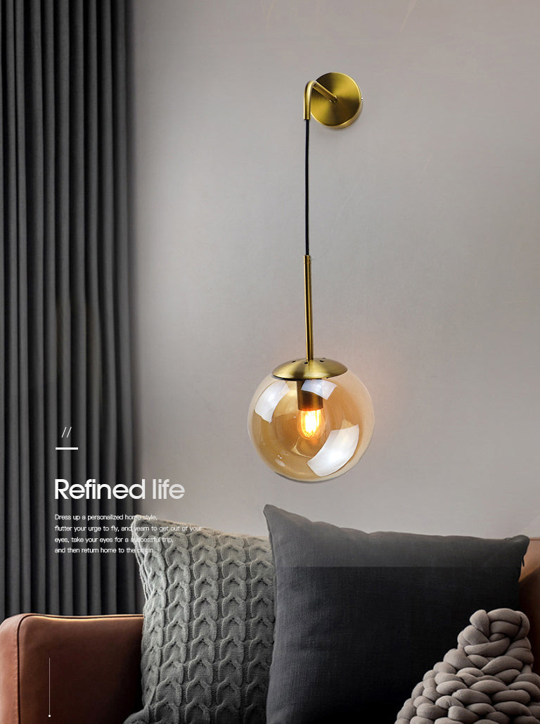 Modernism Simplicity Glass Wall Lamp Adjustable Suspension Wire Design Single Bulb Orb Sconce Light for Bedroom