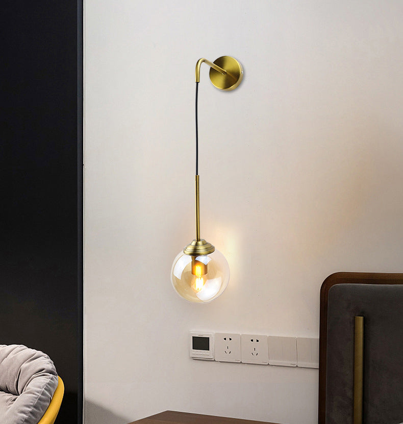 Modernism Simplicity Glass Wall Lamp Adjustable Suspension Wire Design Single Bulb Orb Sconce Light for Bedroom