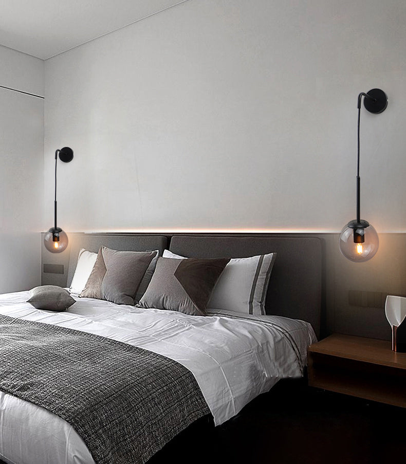 Modernism Simplicity Glass Wall Lamp Adjustable Suspension Wire Design Single Bulb Orb Sconce Light for Bedroom