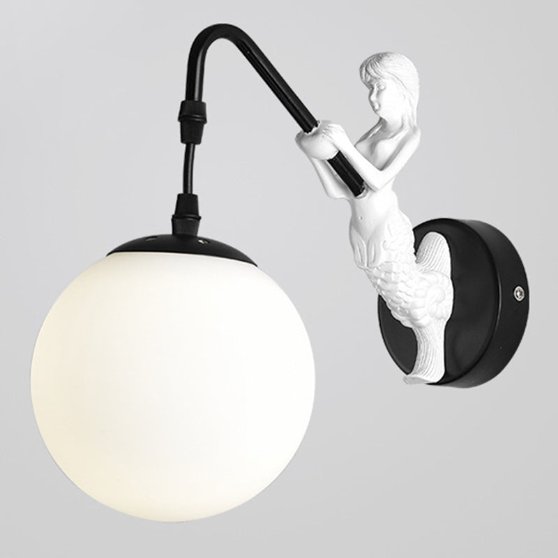 Simplicity Style Glass Orb Wall Lamp Creative Mermaid Shaped Single Bulb Metal Sconce Light for Staircase Corridor