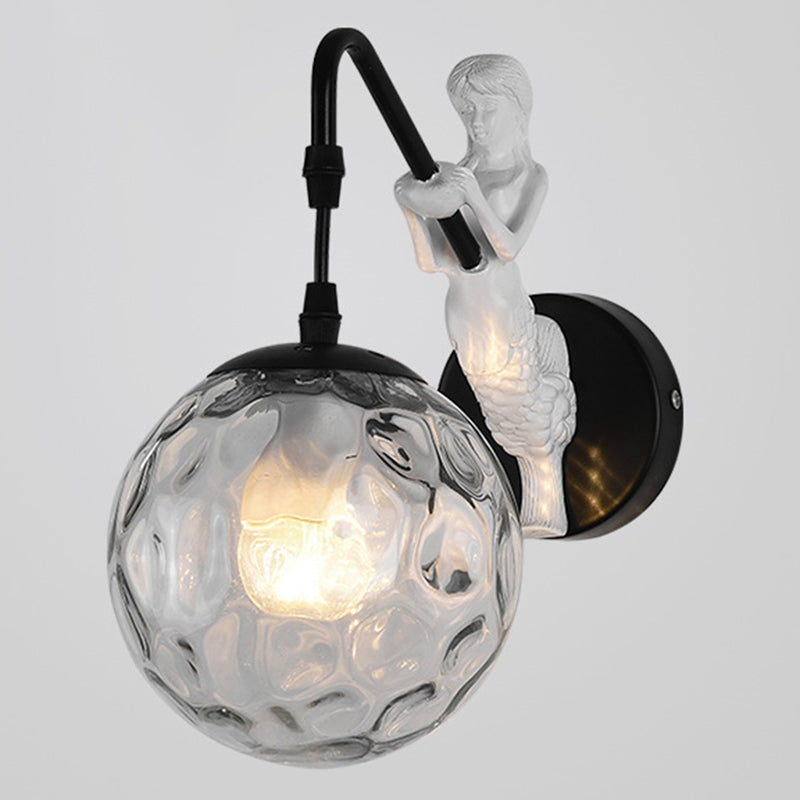 Simplicity Style Glass Orb Wall Lamp Creative Mermaid Shaped Single Bulb Metal Sconce Light for Staircase Corridor
