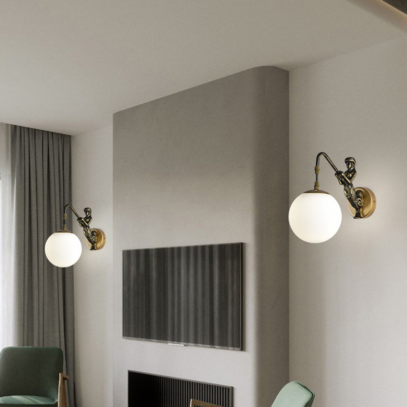 Simplicity Style Glass Orb Wall Lamp Creative Mermaid Shaped Single Bulb Metal Sconce Light for Staircase Corridor