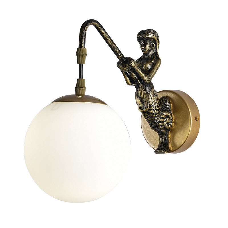 Simplicity Style Glass Orb Wall Lamp Creative Mermaid Shaped Single Bulb Metal Sconce Light for Staircase Corridor