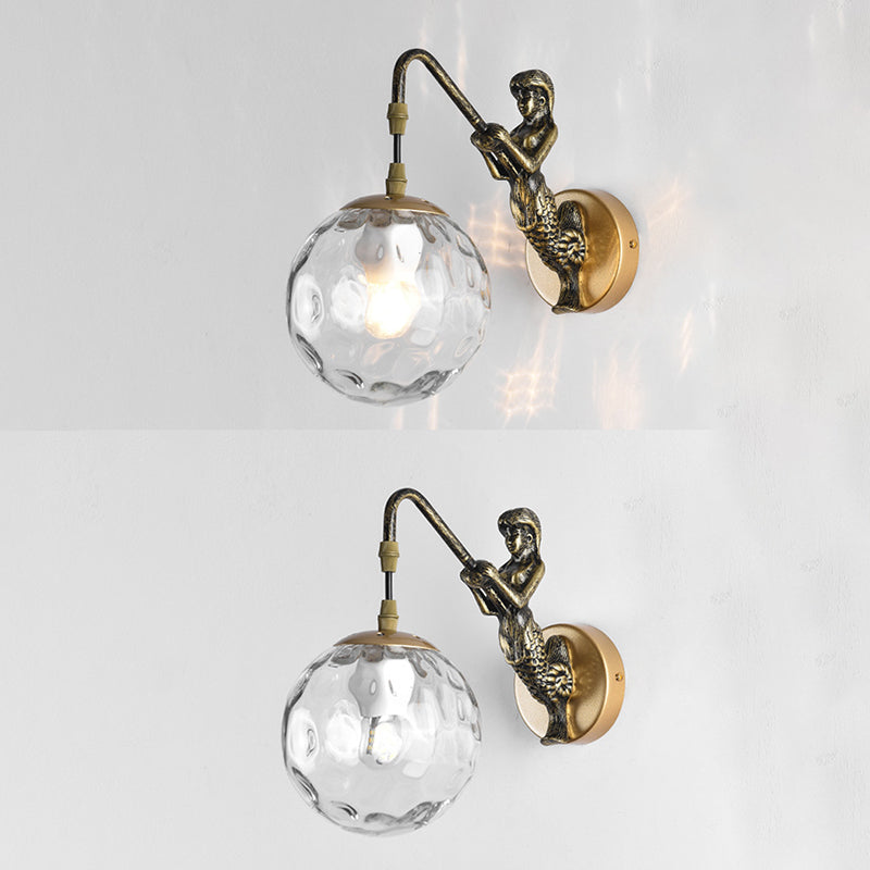 Simplicity Style Glass Orb Wall Lamp Creative Mermaid Shaped Single Bulb Metal Sconce Light for Staircase Corridor