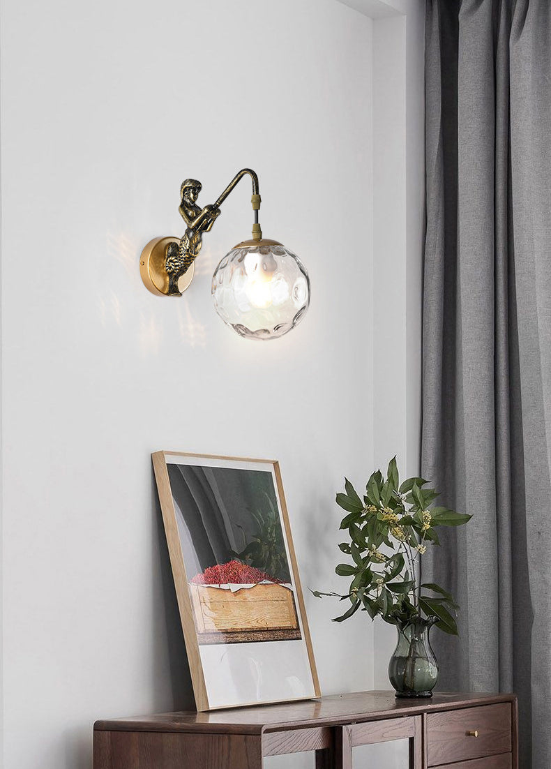 Simplicity Style Glass Orb Wall Lamp Creative Mermaid Shaped Single Bulb Metal Sconce Light for Staircase Corridor