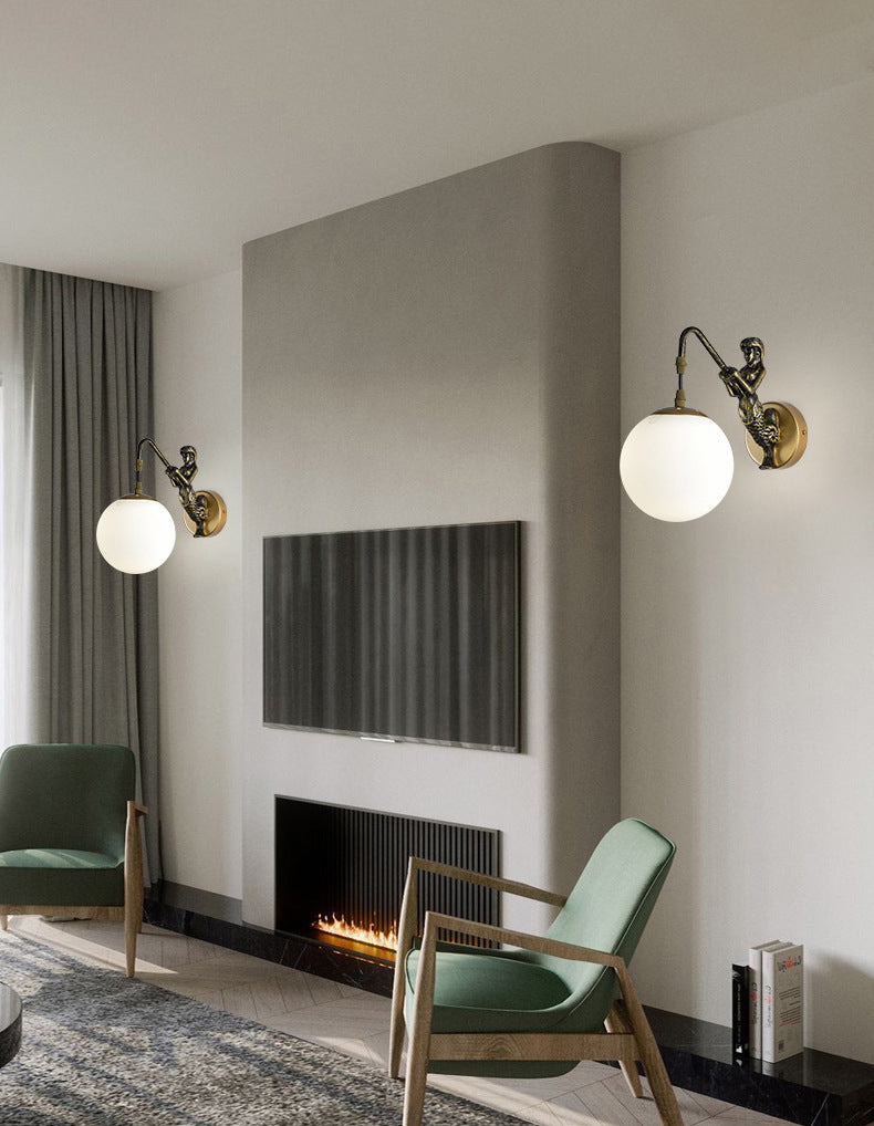 Simplicity Style Glass Orb Wall Lamp Creative Mermaid Shaped Single Bulb Metal Sconce Light for Staircase Corridor