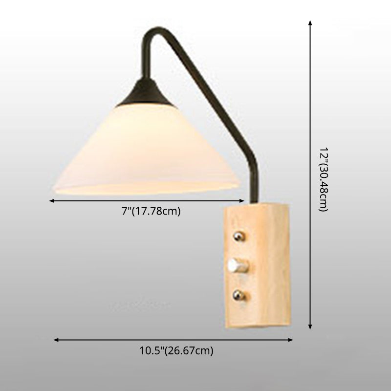 11.8 "H glaskegel schaduw eenvoud houten wandlamp metaal zwanenhals arm 1-lichtsconcuslichten met onafhankelijke schakelaar