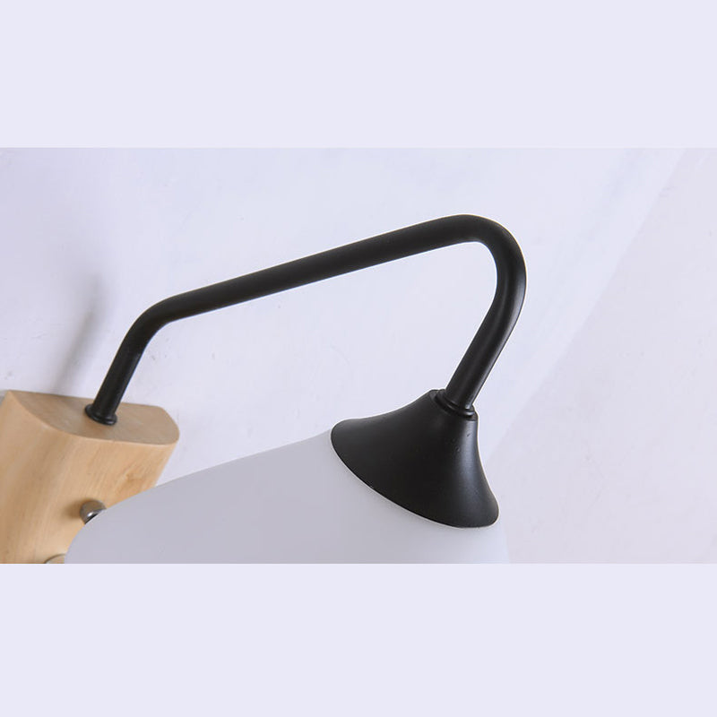 11.8 "H glaskegel schaduw eenvoud houten wandlamp metaal zwanenhals arm 1-lichtsconcuslichten met onafhankelijke schakelaar