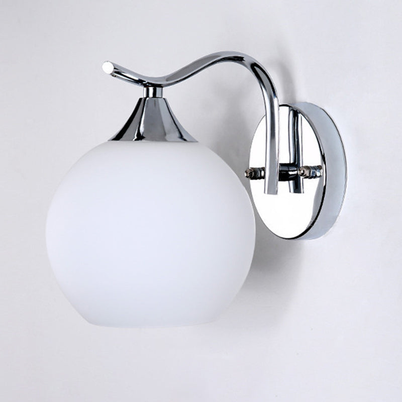Milk White Globe Glass Wall Lamp Contemporary Simplicity Style Single Bulb Sconce Lighting Fixture in Polished Silver