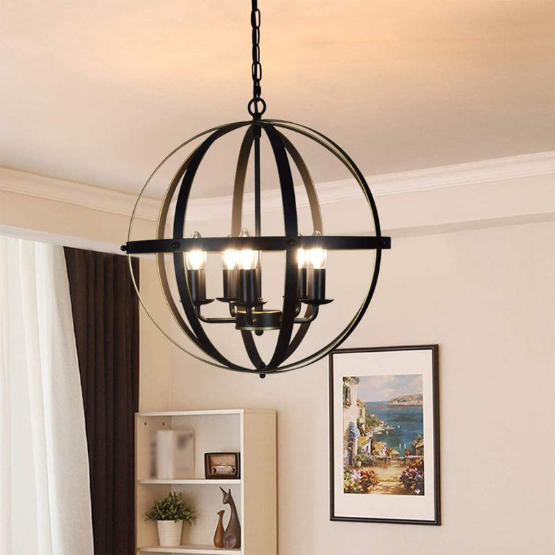 Industrial Hanging Pendant Metal Cage Frame Room Indoor Light for Living Room