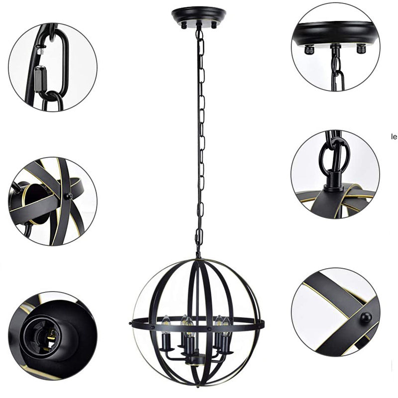 Industrial Hanging Pendant Metal Cage Frame Room Indoor Light for Living Room