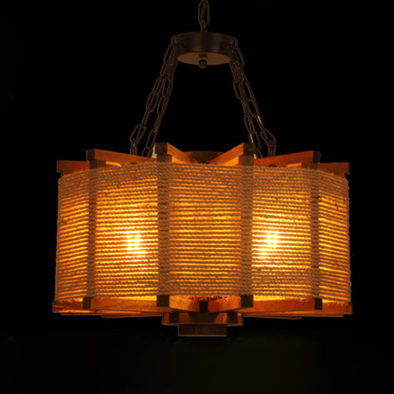 Industrial Hanging Pendant Retro Wood Light Hotel Foyer Light