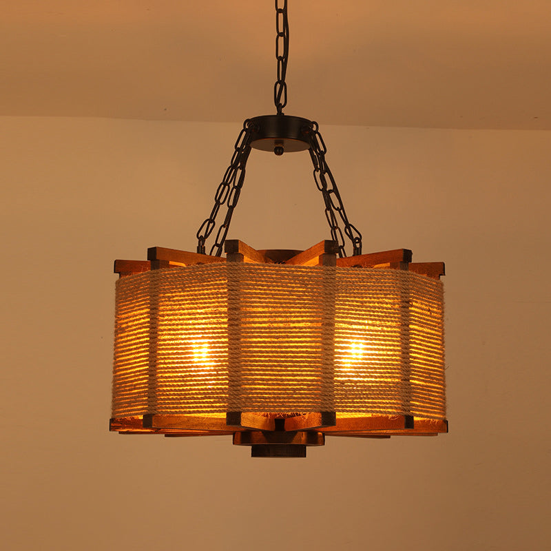 Industrial Hanging Pendant Retro Wood Light Hotel Foyer Light