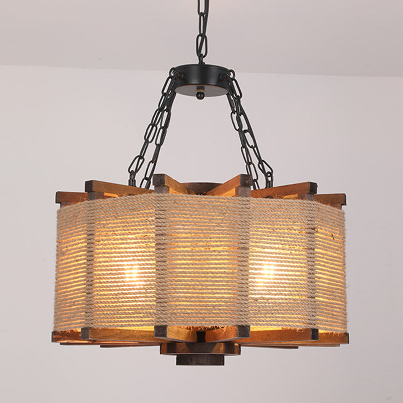 Industrial Hanging Pendant Retro Wood Light Hotel Foyer Light