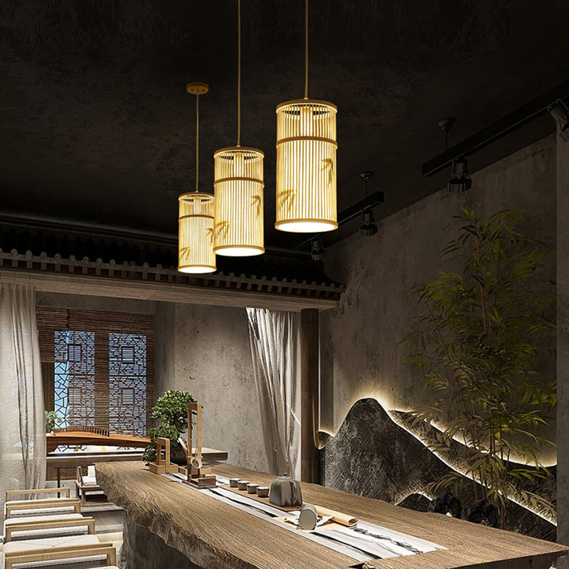 Moderne esthetiek cilindrische suspensie licht houten single-bulb gang hanglamp met hanglamp