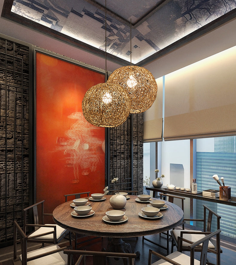 Rattan gewebter Globe Anhänger Einfachheit 1-Licht-Suspension Licht für den Untersuchungsraum