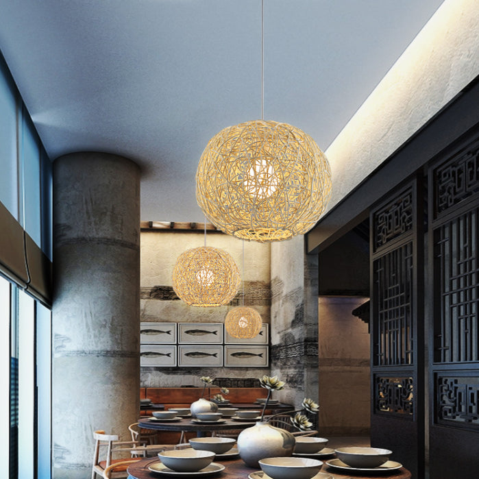 Rattan gewebter Globe Anhänger Einfachheit 1-Licht-Suspension Licht für den Untersuchungsraum